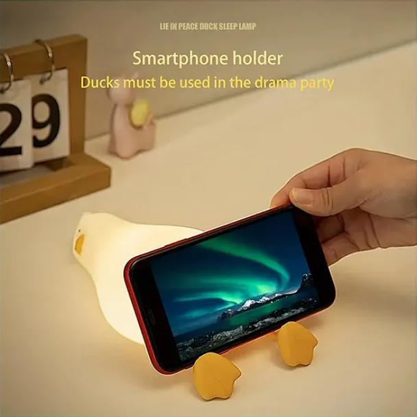 Cute Duck Silicone Night Light Squishy LED Animal Night Light Silicone Dimmable Timed Bedside Lamp Kawaii Light Up USB Rechargeable Lying Flat Duck Touch Light Night Lamp - Multicolor
