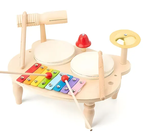 Wooden Drums Xylophone Cymbal And Bells Multi Instrument