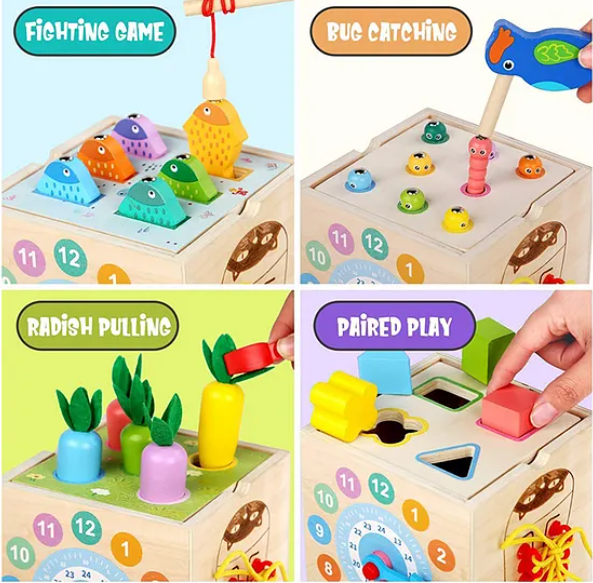 Wooden Shape Matching Stacking And Sorting Treasure Box