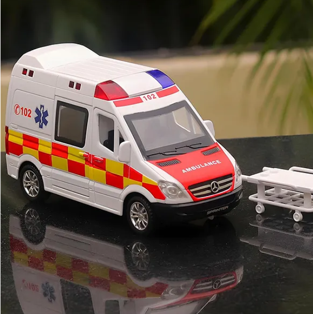 1:32 Scale Ambulance Car Toys Alloy Die-cast Friction Power Car With Openable Doors, Lights And Realistic Music (Pack of 1 Color May Vary)