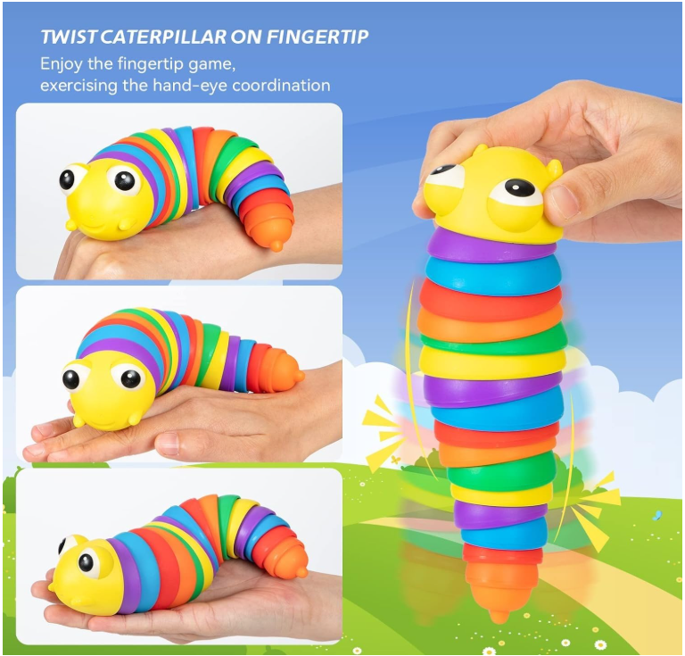 Caterpillar Finger Slug Toys for Kids Fun Sensory Play Flexible Joint Movement Colorful Vibrant Design Engaging Handheld Baby Toys (Pack of 1 Color May Vary) - Length 18 cm