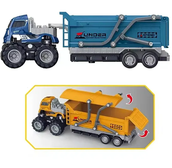 1:43 Scale Alloy Die-cast Friction Powered Sand Dumper Trailer Truck 4x4 Wheel Drive Road Truck (Pack of 1 Color May Vary)