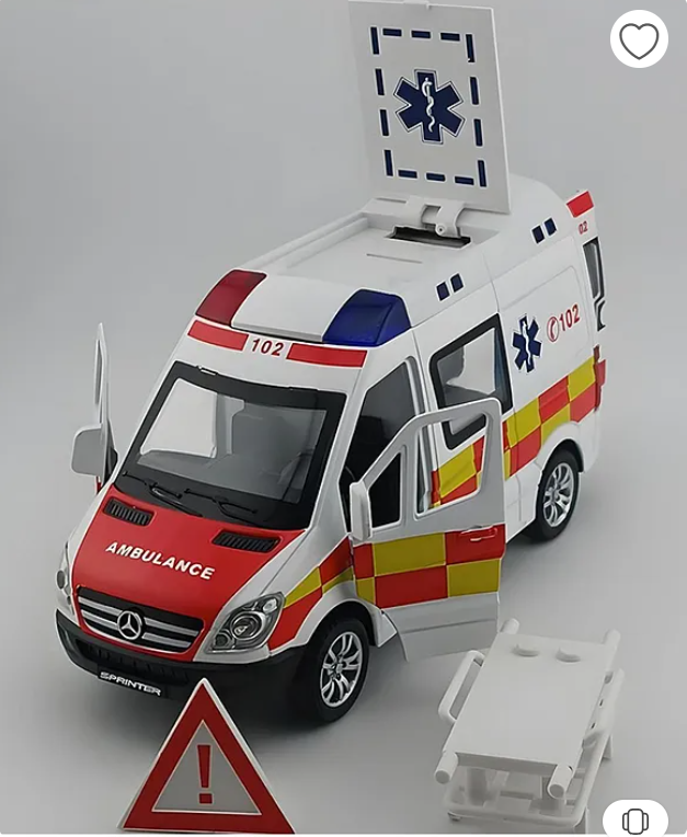 1:32 Scale Ambulance Car Toys Alloy Die-cast Friction Power Car With Openable Doors, Lights And Realistic Music (Pack of 1 Color May Vary)