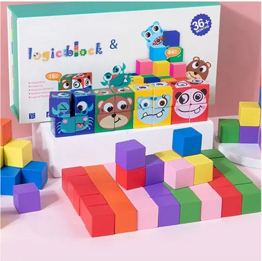 Rubik's Cube And Logic Blocks Toys Educational Face Changing Cube Block Shape Recognition Hand-eye Coordination Kids Toys - Multicolor