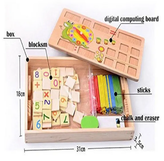Wooden Multi Functional Learning Box - Beige & Multi Colour