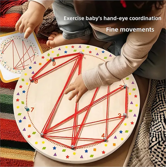 Montessori Creative Geometry Shape Matching Toys for Kids Preschool Learning Educational Winding Patterns Nail Board Wooden Toy - Multicolor
