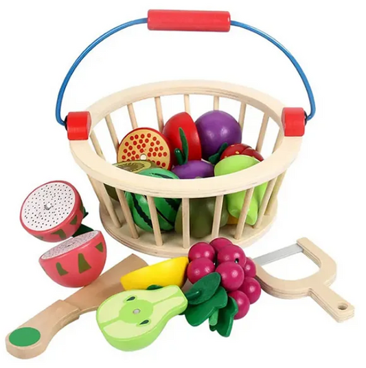 Children's Wooden Emulational Magnetic Cut Fruits And Vegetables Basket Game Play Toys Baby Toys Kitchen Educational Toy Food Set - Multicolor