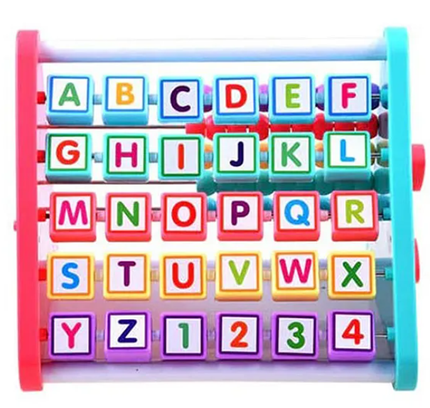 Multi Function Educational 5 Side Learning Shelf With Triangle Alphabet Blocks Abacus Clock for Kids - Multicolor