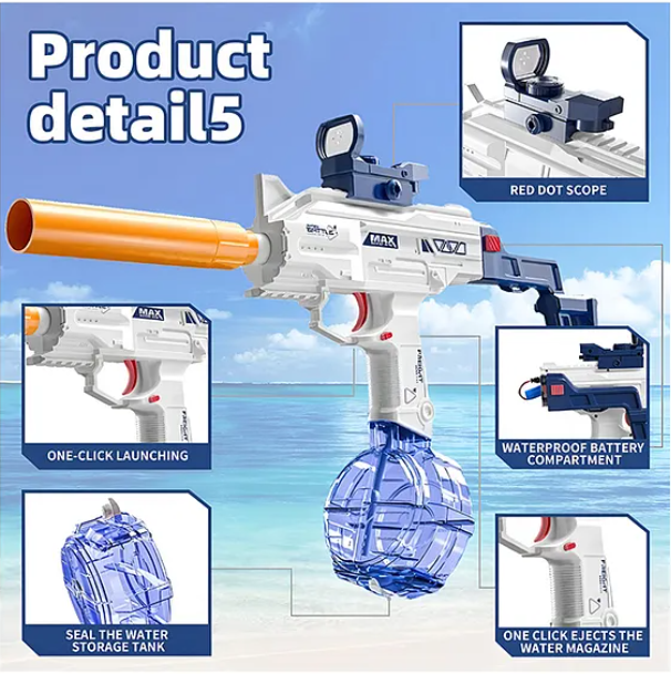 Realistic Water Gun Toys For Kids Electric UZI-SMG Water Gun Toys Repeater Automatic Water Spray Gun High Pressure Water Play Gun Toy - Multicolor