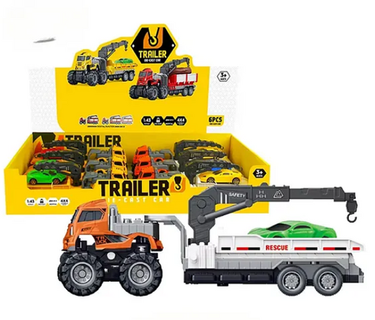 1:43 Scale Alloy Die-cast Friction Powered Transport Car Trailer Truck Toys For Kids 4x4 Wheel Drive Road Truck (Pack of 1 Color May Vary)