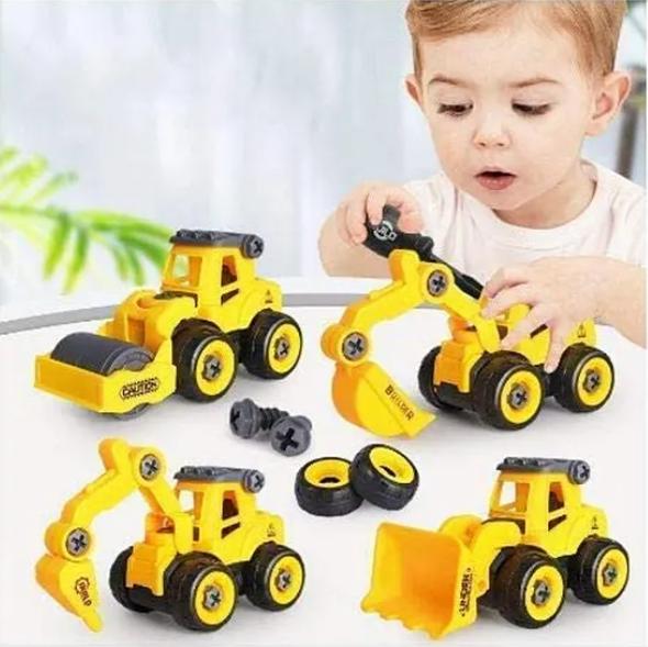DIY Removable & Assembly Construction Vehicle Truck Toys For Kids With Screw Driver 4 Pieces (Pack of 1 Color May Vary)