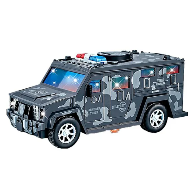 Military Car Money Safe Box For Kids Coin Cash Savings Box Bump n Go Military Car With Lights Sound Music Toy Car For Children Color May Vary