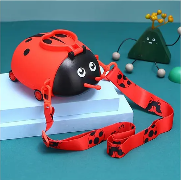 Bug Shaped Water Bottle for Kids 550 ML Leak-Proof Water Bottle with Moving Wheels, Straps And Sipper