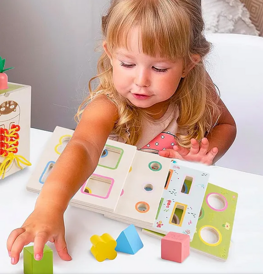 Wooden Shape Matching Stacking And Sorting Treasure Box