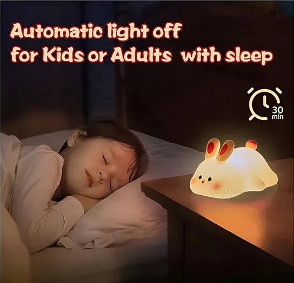 Big Face Rabbit Silicone Night Light Squishy LED Animal Night Light Silicone Dimmable Timed Bedside Lamp Kawaii Light Up USB Rechargeable Rabbit Touch Light Night Lamp Multicolor