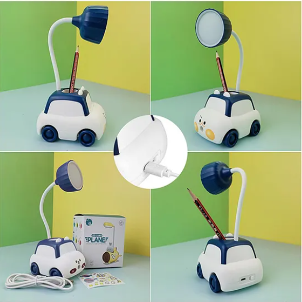 Study Lamp For Kids Cartoon Animal Car Rechargeable Desk Table Lamp 3 In 1 Study Desk LED Lamp With Sharpener And Pen Holder Electric Table Lamp Adjustable Study Desk Lamp For Study Room Home Office - (Pack of 1 - Design And Color May Vary)
