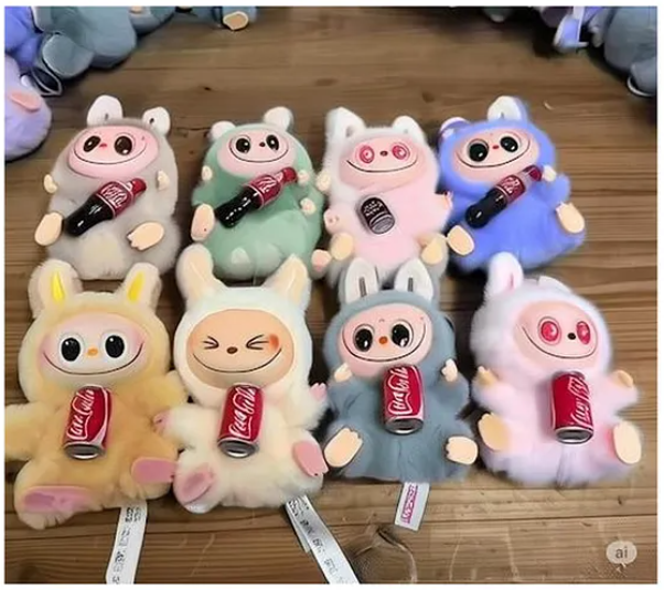 Cute Labubu Cocacola Style Vinyl Plush Keychain Mystery Box Collectible Toy for Kids & Adults (Pack of 1 - Color and Design May Vary)