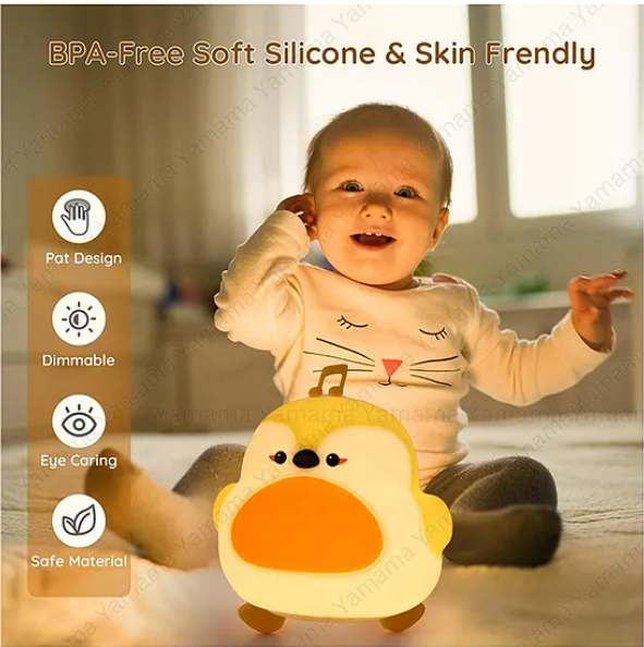 Cute Night Light For Kids Cute Robin Silicon Night Light Super Cute Silicone Night Lamps Squishy LED Animal Night Light Silicone Dimmable Timed Bedside Lamp USB Rechargeable Touch Light Night Lamp - Multicolor