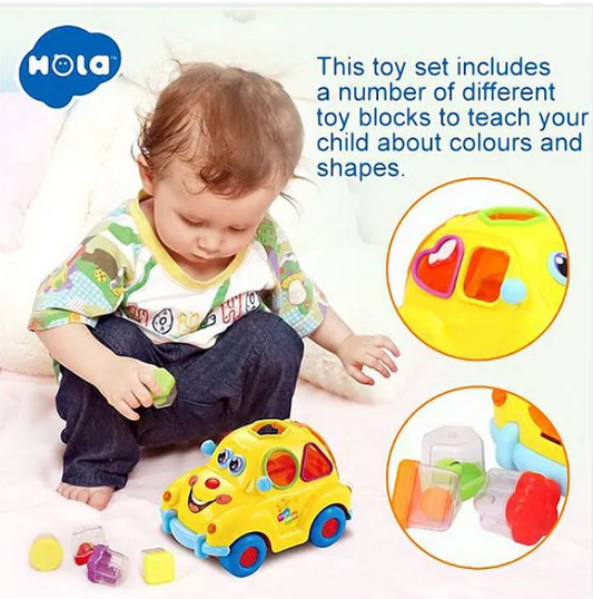 Electronic Toy Car With Music & Light And Puzzle Sorters - Multicolour