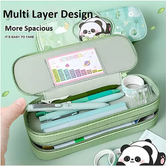 Cute Panda Pencil Pouch Cute Double Layer Large Capacity 3D EVA Stereo Pattern Pencil Case Double Layer Pencil Case Cartoon Pencil Case Student Stationery Box Suitable For School - Multicolor