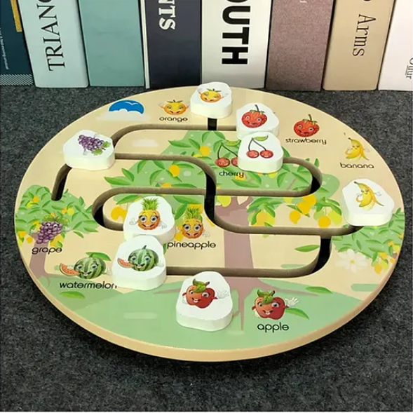 Round Wooden Fruit Maze Toys
