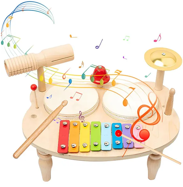 Wooden Drums Xylophone Cymbal And Bells Multi Instrument