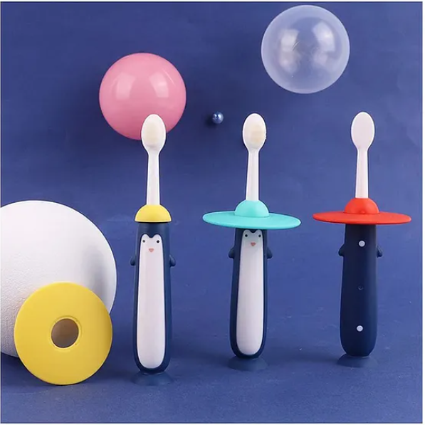 Toothbrush Cute Cartoon Penguin Design Colorful Soft Manual Toothbrush (Pack of 2 Color And Design May Vary)
