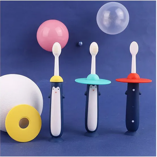 Toothbrush Cute Cartoon Penguin Design Colorful Soft Manual Toothbrush (Pack of 2 Color And Design May Vary)