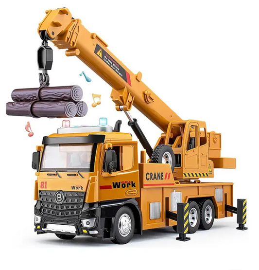 Large Crane Truck Toys For Kids With Openable Doors, Lights And Realistic Music Alloy Die-cast Friction Powered Truck Toys Multicolor