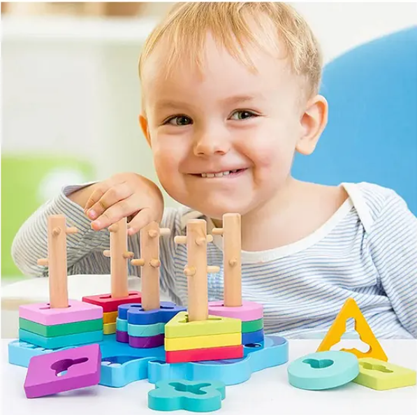 Wooden Elephant Geometric Shape Matching Blocks Toys For Kids Montessori Baby Fun Educational Learning Gift Toys Multicolor