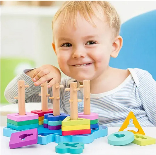 Wooden Elephant Geometric Shape Matching Blocks Toys For Kids Montessori Baby Fun Educational Learning Gift Toys Multicolor