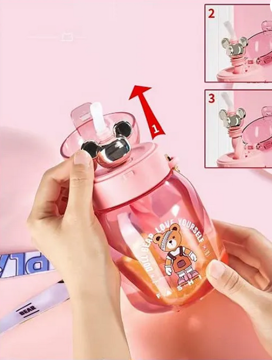 Beautiful Bear Design Water Bottle, BPA-Free for Kids 600 ML Color May Vary