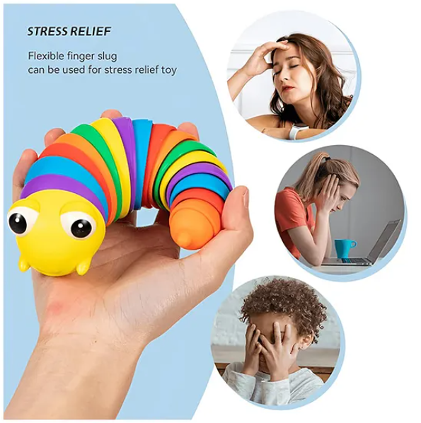 Caterpillar Finger Slug Toys for Kids Fun Sensory Play Flexible Joint Movement Colorful Vibrant Design Engaging Handheld Baby Toys (Pack of 1 Color May Vary) - Length 18 cm