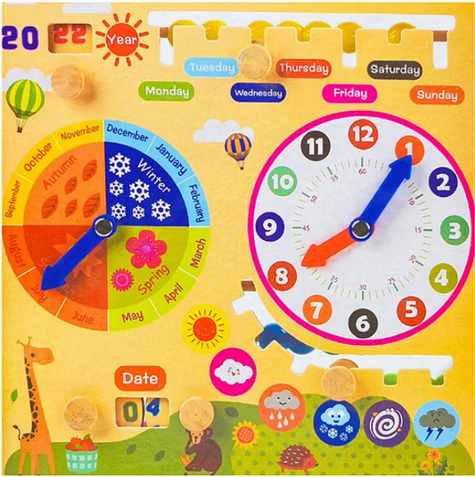 Wooden Calendar Computing Rack Toy With Clock Educational Wooden Toy For Kids - Multicolor