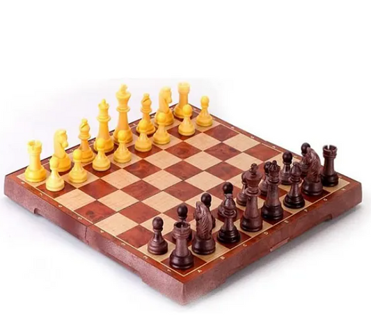 Wooden Chess with Folding Chess Board Staunton Chess Pieces & Storage Box For Kids- Multicolor
