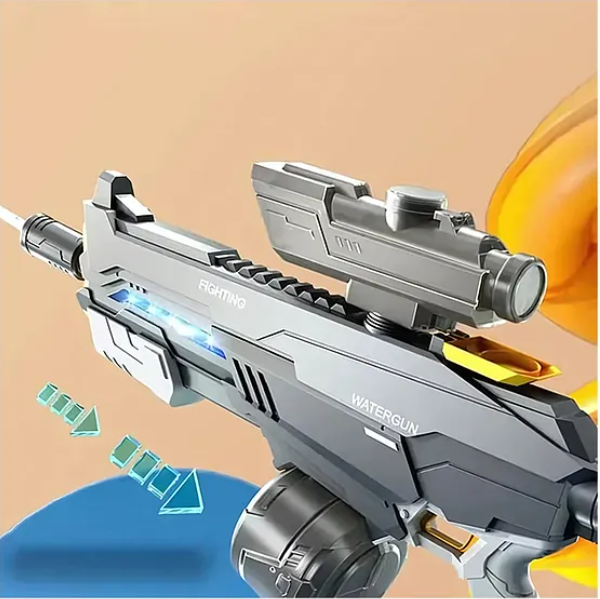 2 IN 1 Electric Water Gun Powerful Automatic Water Gun 1420ml with Light-up Toys to 35 Ft Outdoor Toy Holi water gun modern combat Electric water gun long range dual mode water gun toy for kids & adults - Color May Vary