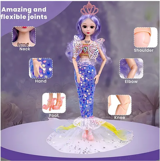 Musical Mariah Mermaid Fashion Doll Toys For Kids with 3D Eyes, Folding Pretend Play Gift for Girls Kids Role Play Toys (Pack of 1 Color & Design May Vary) - Height 35 cm