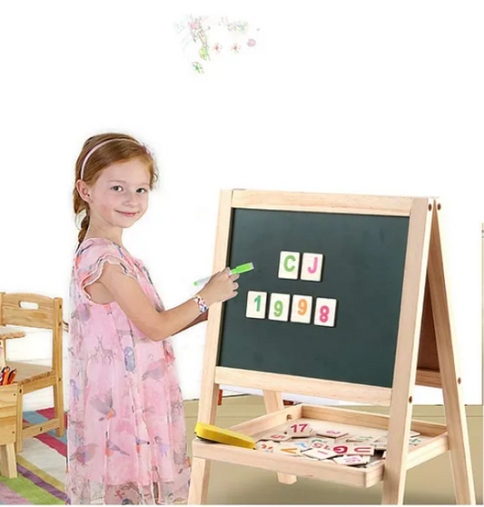 Wooden Magnetic Double-sided Small Drawing Board With Balck And White Board Adjustable Standing Easel Marker Duster Chalkbox Alphabets Number Set Wooden Toy Magnetic Toy Educational Toy For Kids - Multicolor