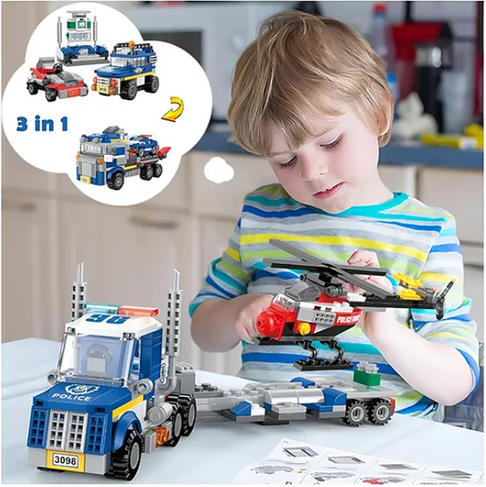 Building Blocks 3 in 1 City Police Bricks Block Set With Detailed Guidebook Learning And Educational Toy Police Car Transporter Building Toys Police Truck With Trailer And Rescue Helicopter Play Fun And Educational Toys 249 Pcs Multicolor