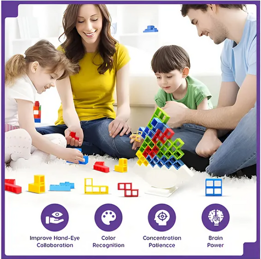 Swinging Tower Game Toys For Kids Adults Tetra Tower Stacking Blocks Toys For Kids Adults Balance Building Blocks Toys Family Fun Travel Entertainment Toys 24 pcs (Multicolor - Design May Vary)
