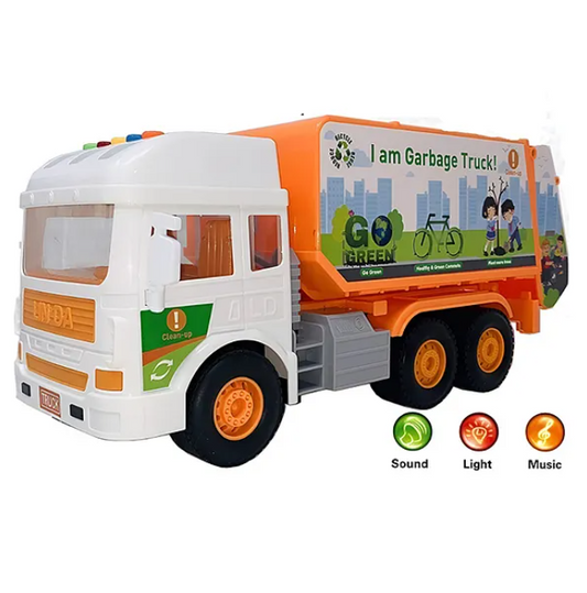 Friction Powered Garbage Truck Lights And Music City Service Drive Road Super Truck Vehicle Car Toy For Kids - (Color May Vary)