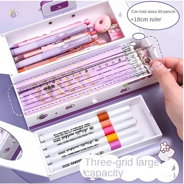 Ninis Happy Time Pencil Case For Kids With Password Lock Multi-layer Pencil Box For Kids - Multicolor