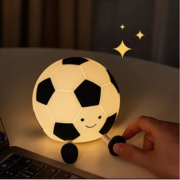 Football Night Light Lamp Super Cute Silicone Night Lamps Squishy LED Football Design Night Light For Kids And Adults Silicone Dimmable Timed Bedside Lamp USB Rechargeable Touch Light Night Lamp Multicolor