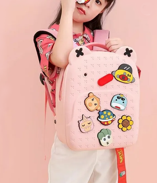 Backpack Kawaii Pinky Pink Backpack With DIY Pattern Patch Adjustable Straps Bag Premium Modern Design Bags - (Pink, Height - 14 Inch)