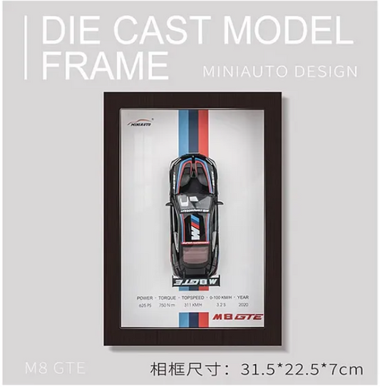 BMW M8 GTE 3D Diecast Model Car Wall Frame With Lights, Music And Openable Doors Pull-Back Toys Interactive Wall Décor Collectible Car Premium Car Model Display - Multicolor
