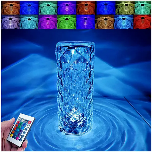 Crystal Lamp Projector With 16 Color Changing RGB Modes With Remote And Touch Control USB Rechargeable Diamond Rose Table Lamp Projector For Bedroom Living Room Party Dinner Decor - Multicolor
