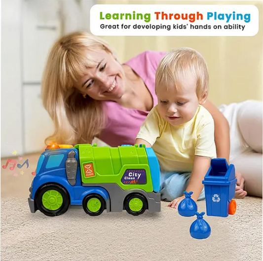 Friction Powered Garbage Truck Toys For Kids With Opening Doors, Light & Music Model Collection Fun Educational Learning Kids Toys Multicolor