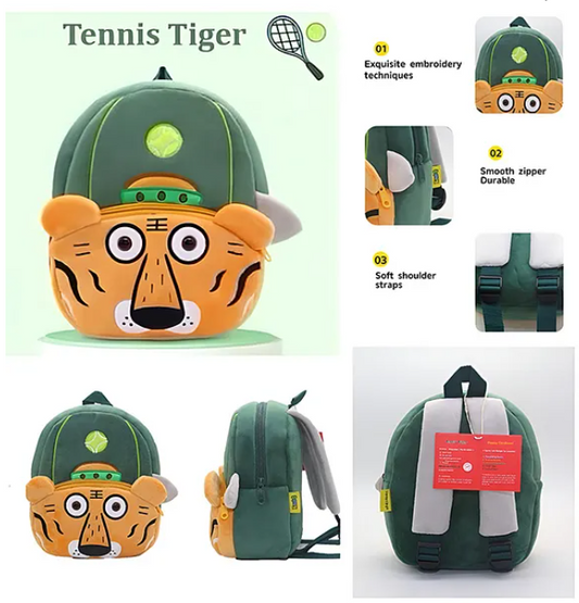 School Bags Cute And Colorful Sporty Animals Tennis Tiger Printed Backpack For Kids With Lightweight Plush Bags Adjustable Straps Premium Design Bag For Kids Best For School Picnic Holidays - (Height 10 Inches - Multicolor)
