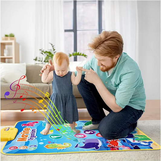 YAMAMA Baby Toddler Mat, Marine Organism Theme Baby Musical Play Mat Toys With 9 Piano Keys, 8 Marine Life Keys, Music, Touch And Learn Early Educational Animal Touch Mat For Kids - Multicolor