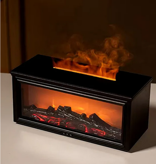 Aroma Diffuser for Home with Fireplace Flame Effect, 150ml Mist, 7 Color Lights, Timer & Remote Control Color May Vary